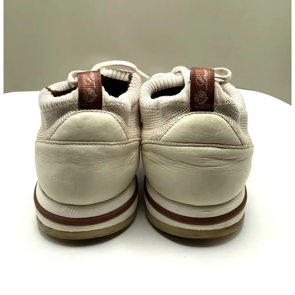 Loro Piana 360 LP Flexy Walk Size 42 Cream Fabric and Leather Lace Up Sneakers
